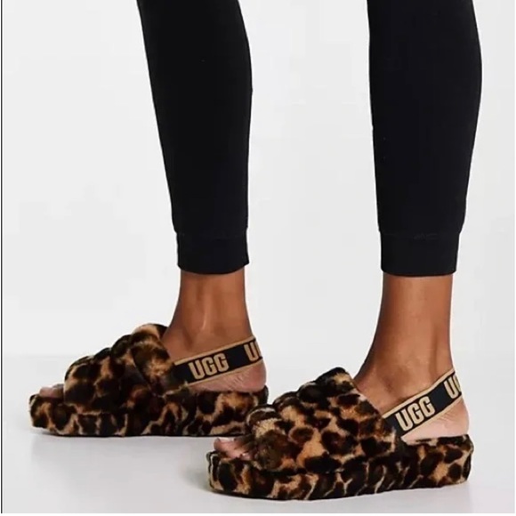 Ugg Fluff Yeah Leopard Slide - Picture 1 of 6